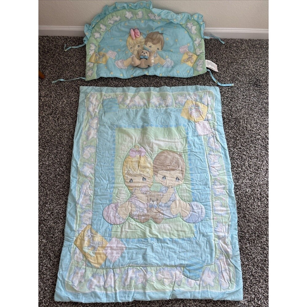 Vintage 90s Precious Moments Tot/Crib Comforter Baby Blanket Set of 2